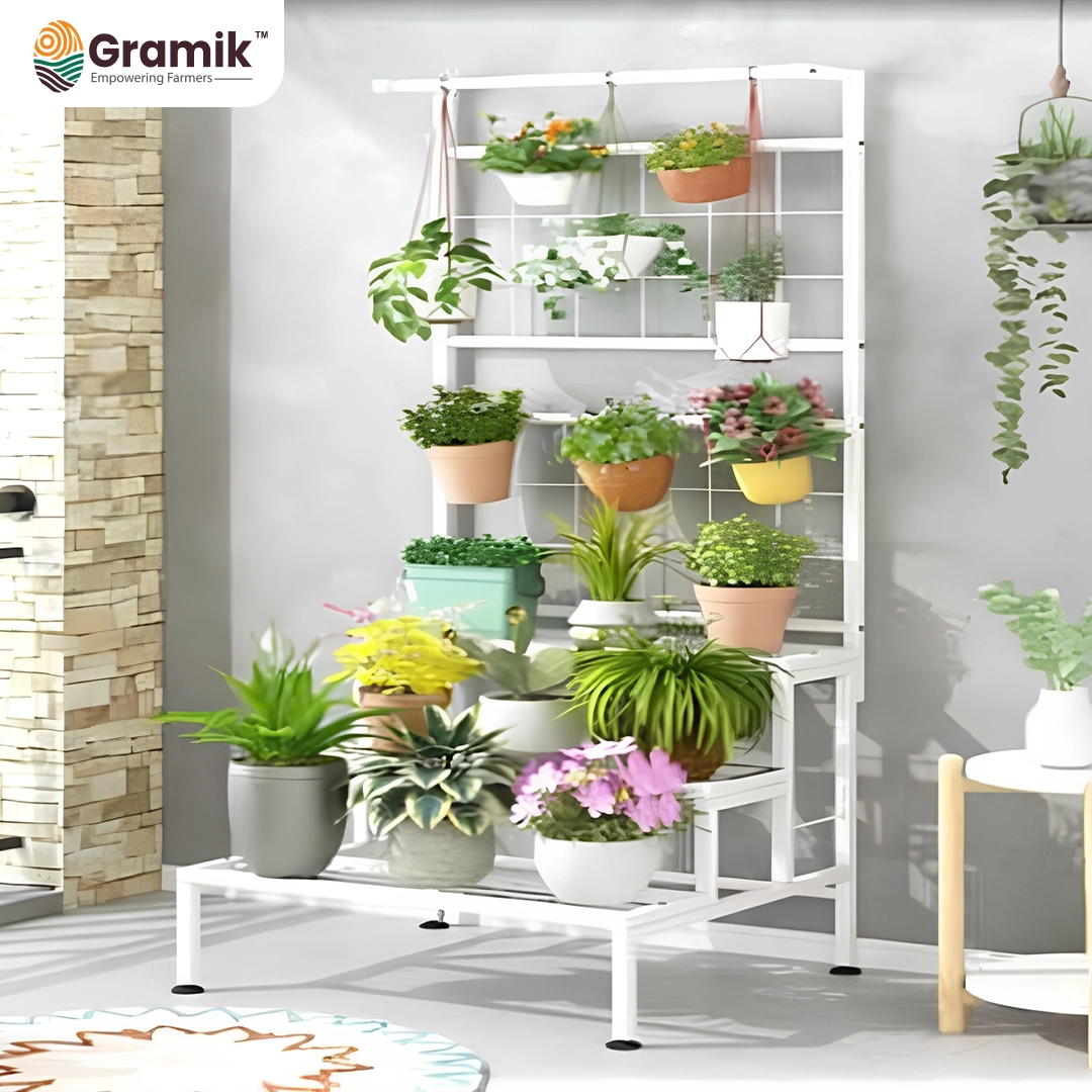 4 Tier Metal Planter Holder White in Colour for Balcony| 3 Steps Flower Pot Stand for Multi Plants| Big Rack for Home Indoor Outdoor Garden